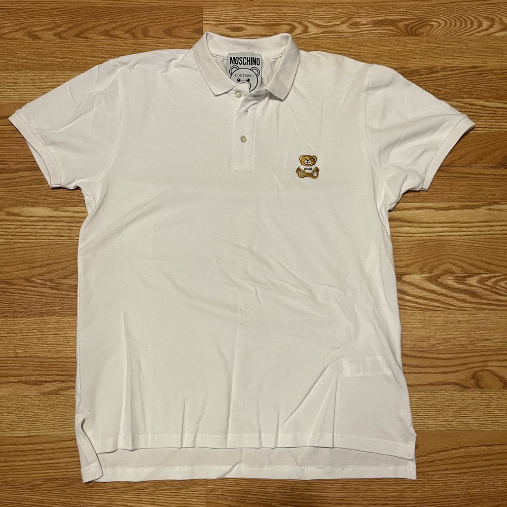 Moschino Classic White Polo with Bear Emblem